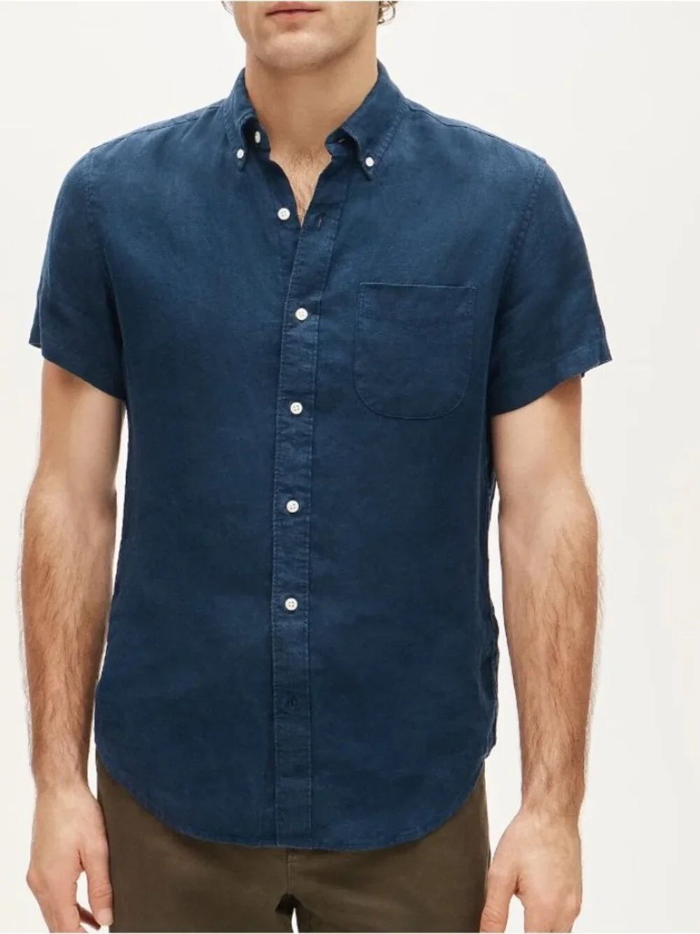J, CREW baird mcnutt Irish linen slim short sleeve shirt in navy size M
